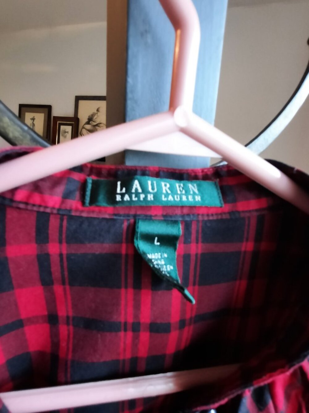 Pure cotton Ralph Lauren Red & Black Plaid Ruffle Front Blouse - Picture 6 of 6